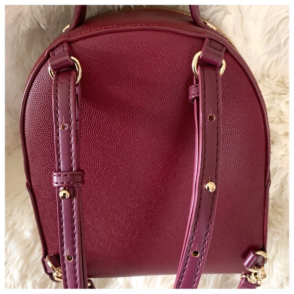 St. Scott London Burgundy Gold Hardware Mini Backpack Shoulder Bag Faux Leather - Picture 10 of 11